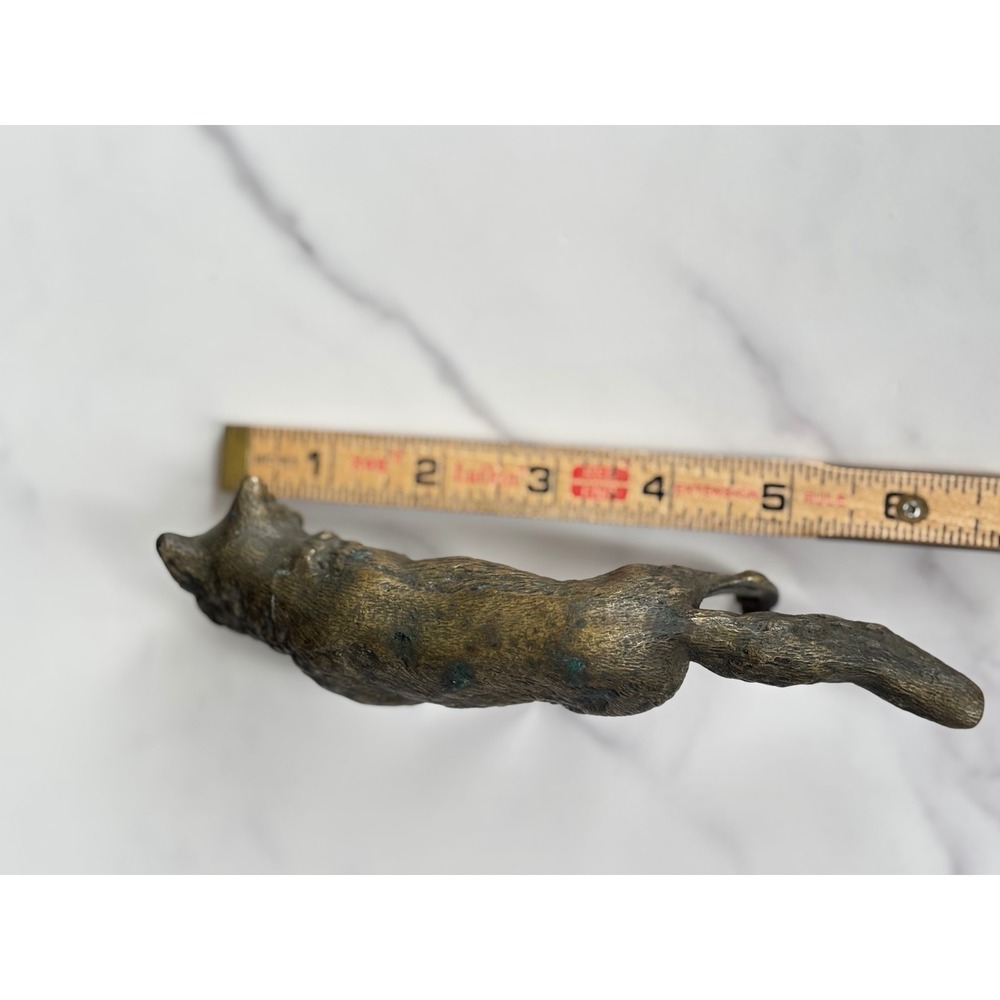 Vintage Brass Fox Figurine Prowling Hunting Animal Statue 6 Inch Patina - Picture 7 of 10